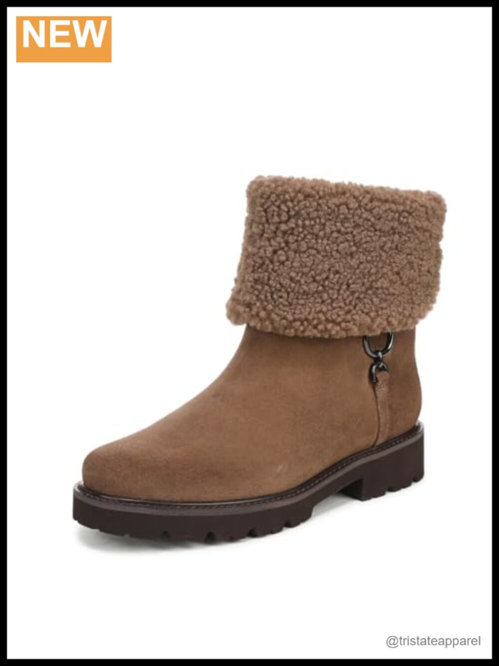 Women Pull-On Suede Ankle Booties Faux Shearling Block Heel